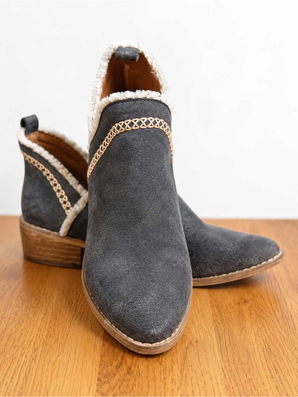Mi.im Suede Ankle Booties with Shearling Trim Charcoal